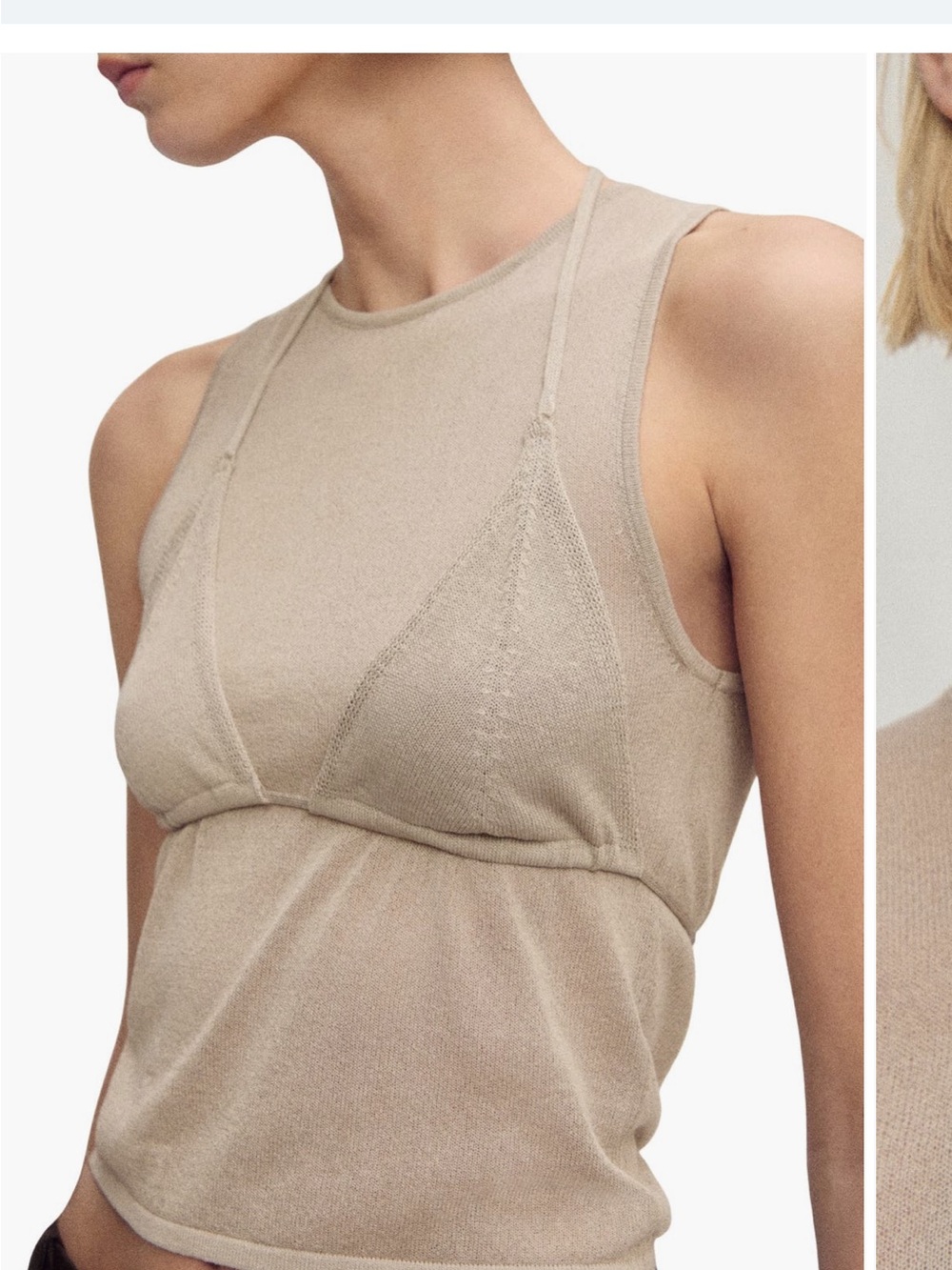 Mango Knit Bralette Tank Top - Beige